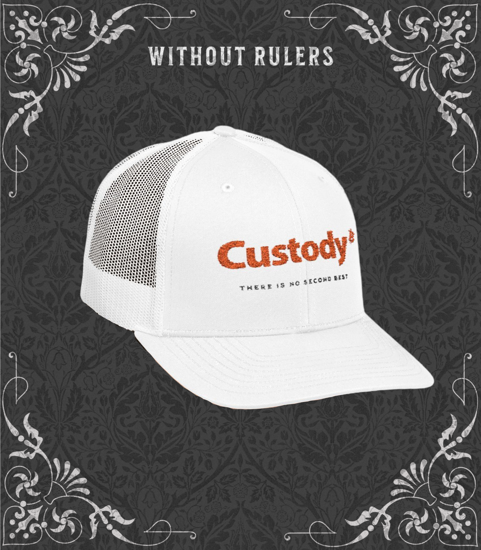 Custody Embroidered White Snapback Trucker Hat